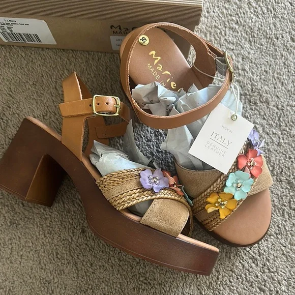 Mariana Brown Tan Sandals with Block Heel size 39 - Picture 2 of 4